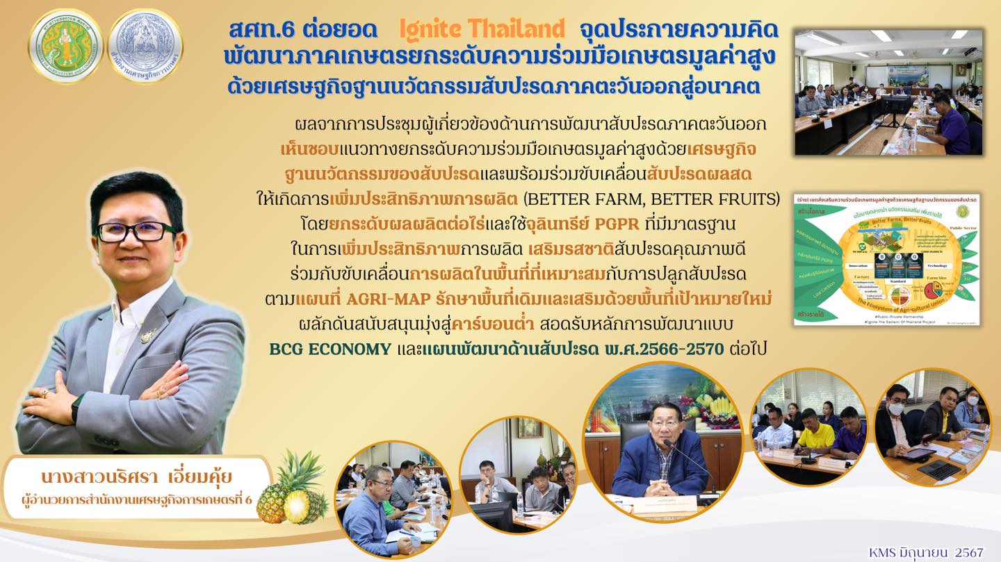 สศท.6 ประชุมหารือความร่วมมือโครงการบูรณาการพัฒนาตอบโจทย์ความท้าทาย & สร้างโอกาส “ เศรษฐกิจฐานนวัตกรรมสับปะรดภาคตะวันออกสู่อนาคต ”