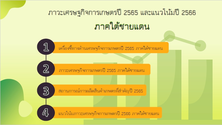 ภาวะเศรษฐกิจการเกษตรปี 2565 และแนวโน้มปี 2566  ภาคใต้ชายแดน สศท.8